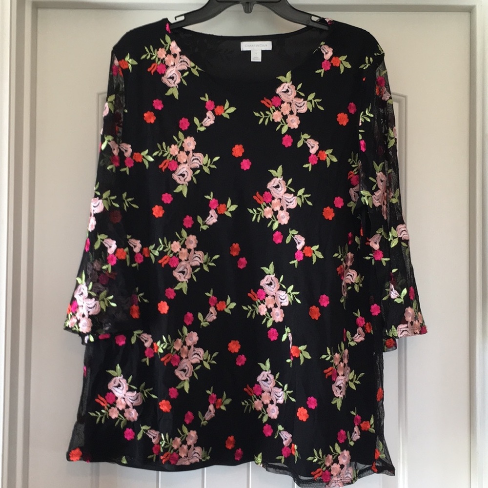 💖 Charter Club Large Black Floral Blouse Tunic